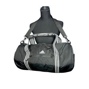 Adidas Unisex VFA Roll Duffel Bag Gym Black White Stripes Sporty Workout Travel